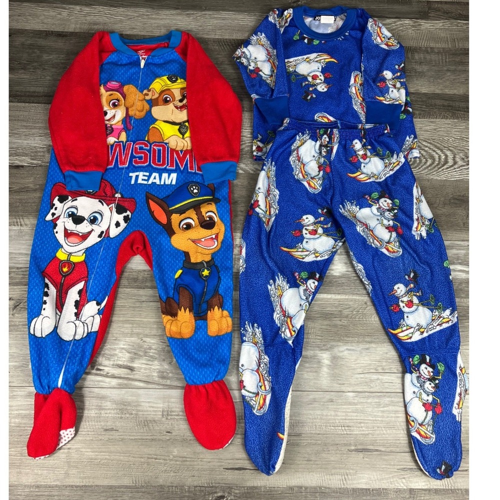 Paw Patrol & Joe Boxer Toddler Boys Footed Pajamas Bundle Size 2T Fleece PJs